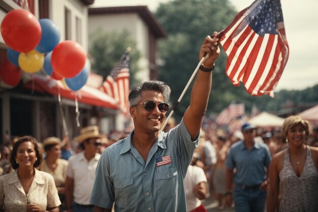 労働の日 アメリカ国旗と建設ツール 上のビュー アメリカの祝日アーチ