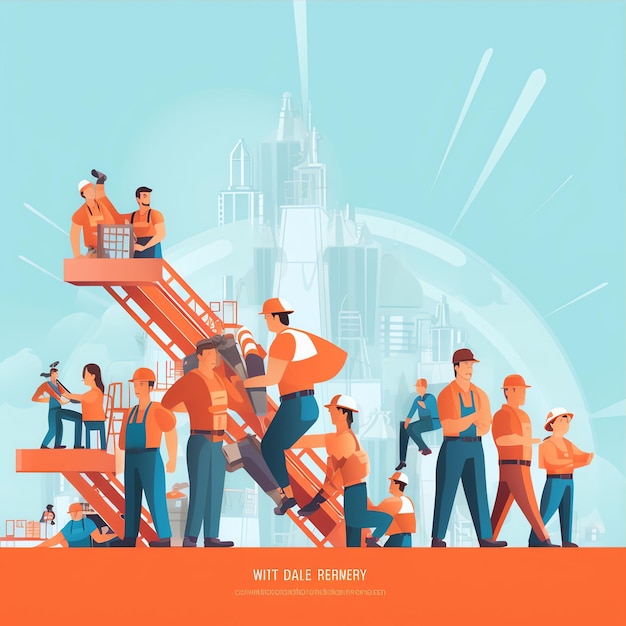 Labor day background with workers vector style