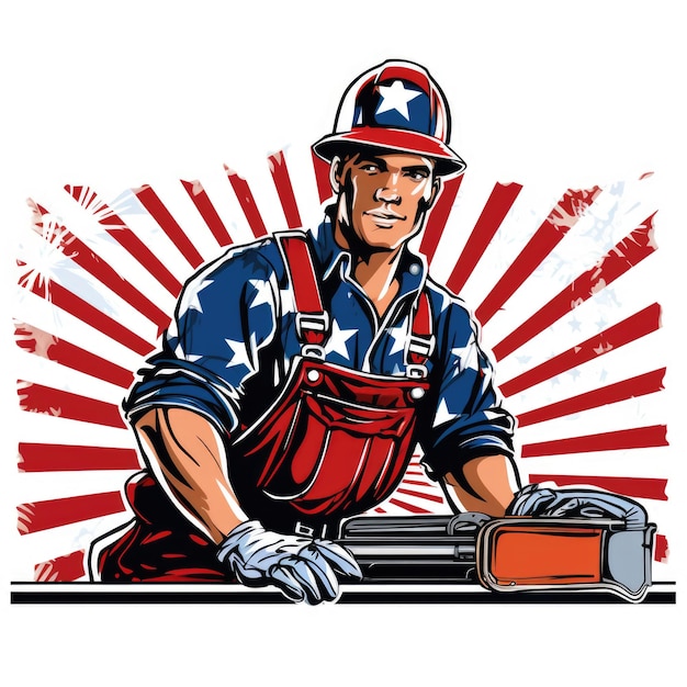 Photo labor day celebration clip art of proud american worker in red white and blue