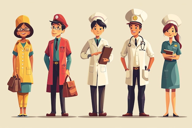 Photo labor day concept with people of different occupations worker flat illustration background