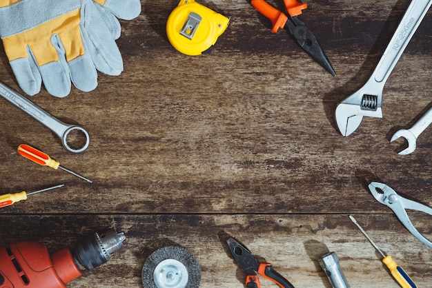 Labor day. Construction tools with copy space