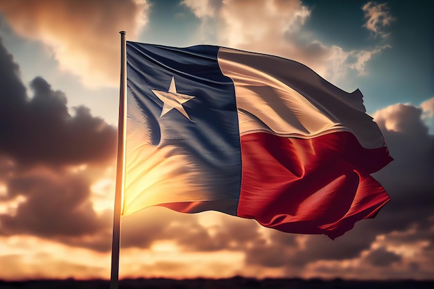 Labor day Flag of Texas at cloudy sky background on sunset Patriotic concept about state