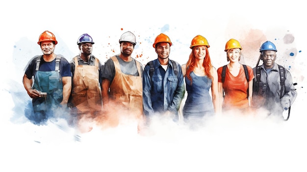 Labor Day Group of workmen in watercolor style AI Generative