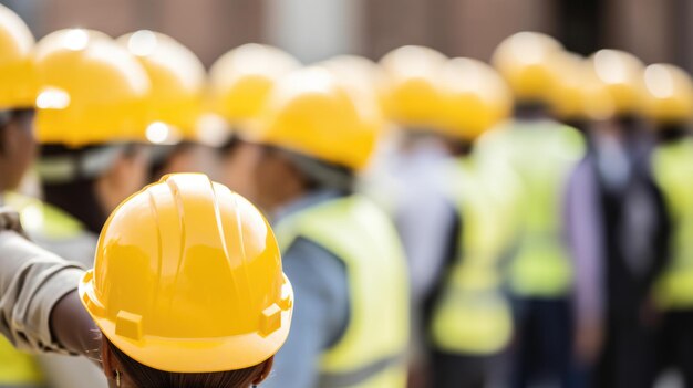 Labor day image closeup portrait of female engineer holding helmet