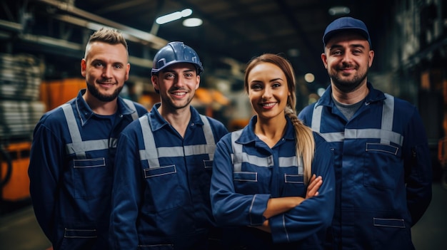 Labor Day Image Young Group of Diverse Industrial Workers Facing the Camera in Uniforms