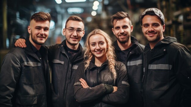 Labor day image young group of diverse industrial workers facing the camera in uniforms