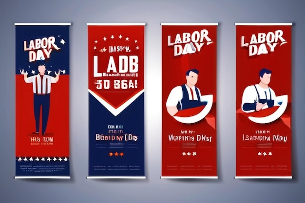 Foto labor day international workers day banners vector voor advertenties op sociale media webadvertenties