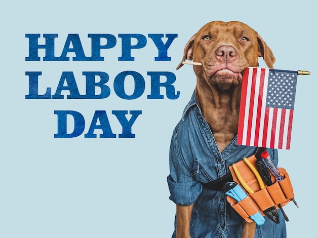 LABOR DAY Lief bruin puppy en handgereedschap