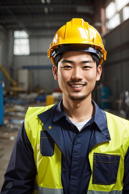 Foto giorno di lavoro uomo operaio costruttore casco di sicurezza uniforme di sicurezza