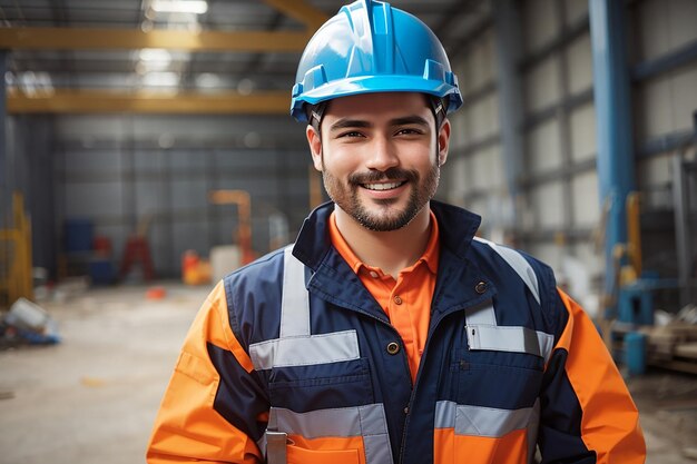 Foto giorno di lavoro uomo operaio costruttore casco di sicurezza uniforme di sicurezza