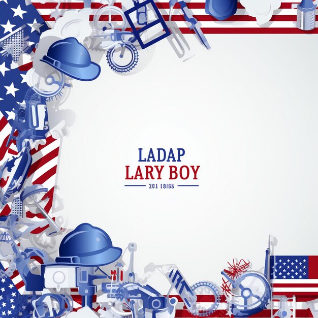 Фото Шаблон плаката дня труда сша празднование дня труда с американским флагом безопасность твердой шляпы и инструментов