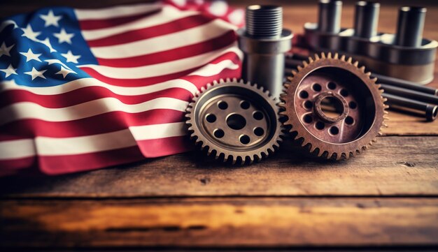 Шаблон плаката ко Дню труда США Празднование Дня труда с американским флагом Защитная каска и инструменты