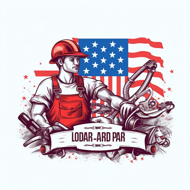 Photo labor day poster template usa labor day celebration with american flag safety hard hat and tools