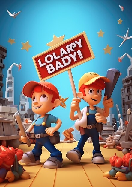 The labor day poster with 3d cartoon character in toy style ai generative