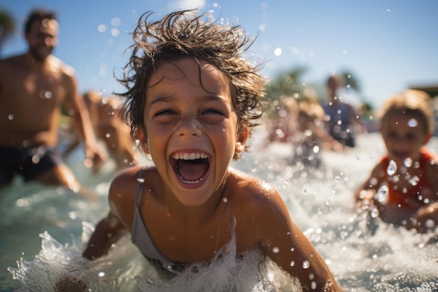 Labor Day Splash Children Enjoying Pool Time during Family Gathering Generative AI