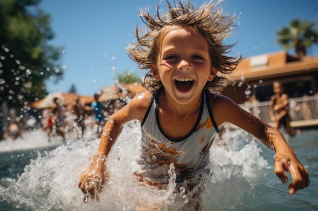 Labor Day Splash Children Enjoying Pool Time during Family Gathering Generative AI