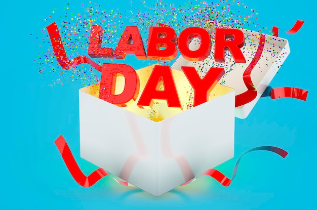 Labor Day text inside gift box 3D rendering