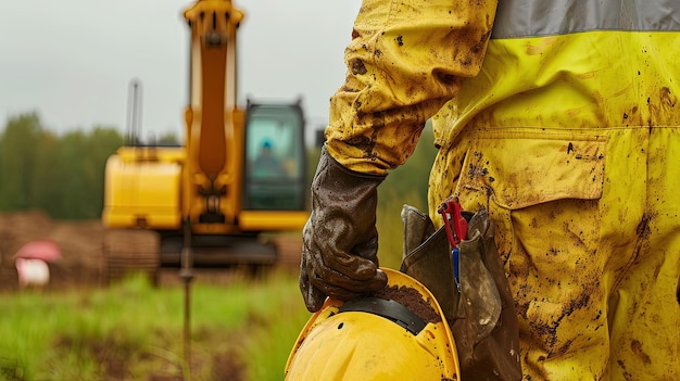 写真 労働の日労働者は手にヘルメットを持っています