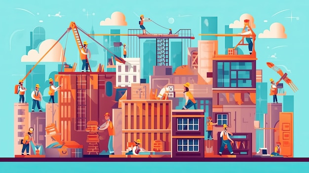 Photo labor day vector illustration of builders construction site workers and work for poster