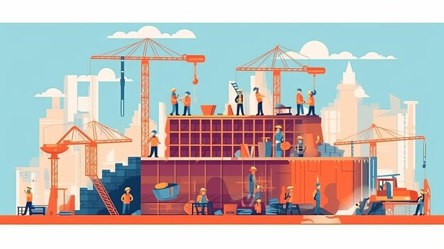 Photo labor day vector illustration of builders construction site workers and work for poster