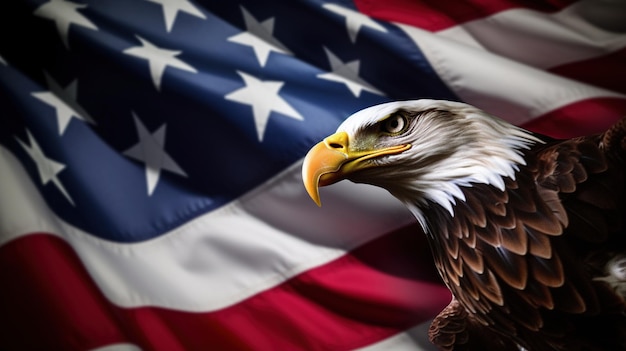 Photo labor day wavy american flag with an eagle symbolize