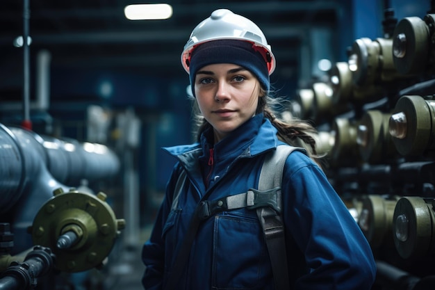 Photo labor day woman engineer worker in a factory heating system air conditioning