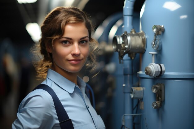 Labor Day Woman engineer worker in a factory heating system air conditioning