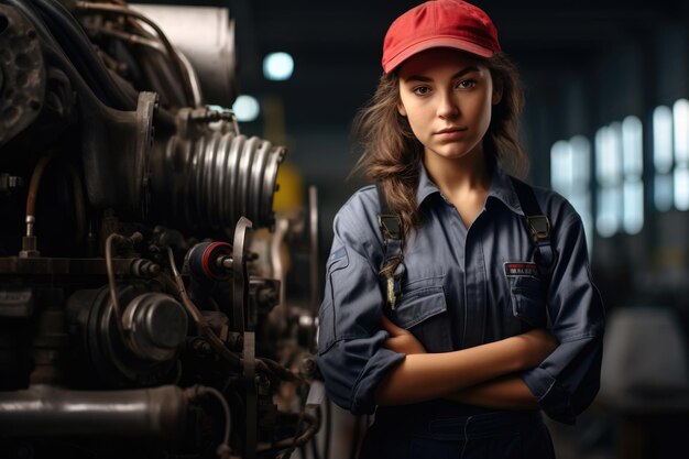 Labor Day woman industrial worker in hard hat air conditioner installer