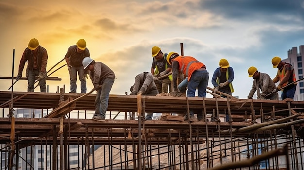 Photo labor day workers working on a construction site