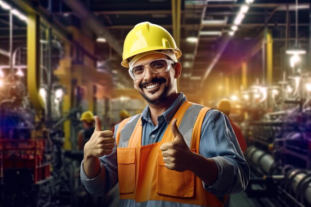 labor worker posing on camera in factory