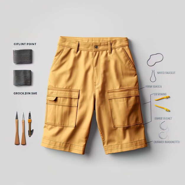 Photo labor worker shorts with tools knolling style