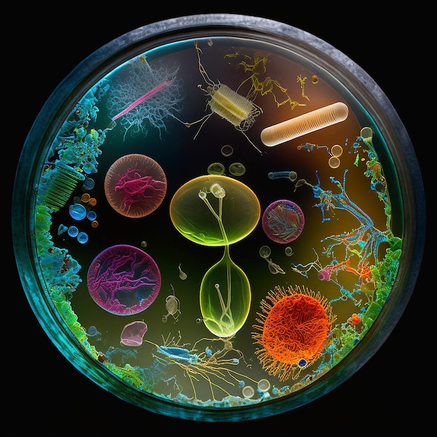 Foto laboratorium petrischaalbacteriën groeien generatieve ai