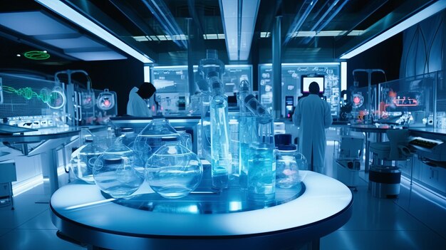 A Laboratory Filled With Blue Liquid