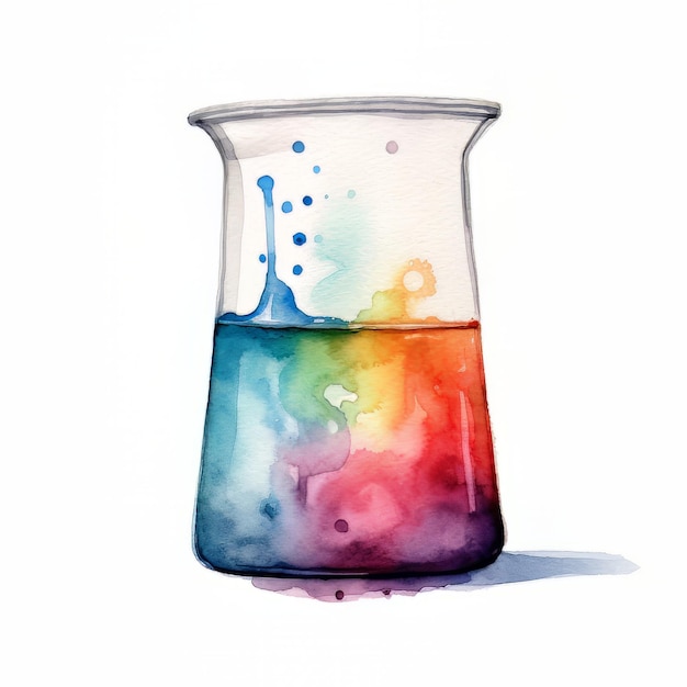 Laboratory flask with watercolor splashes