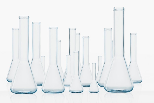 Laboratory flasks glass jars laboratory white background