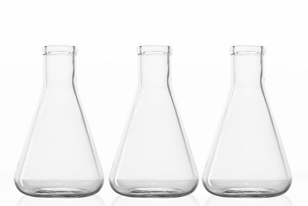 Photo laboratory flasks glass jars laboratory white background