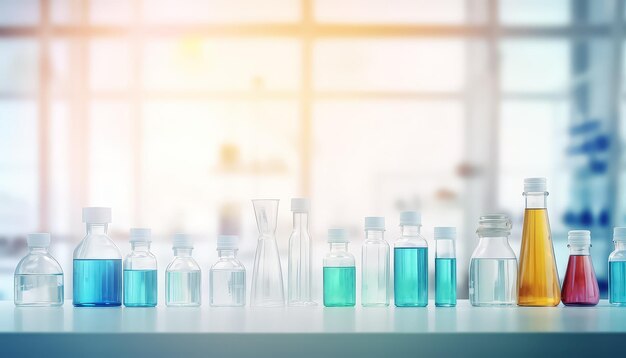 Laboratory flasks and liquids in them