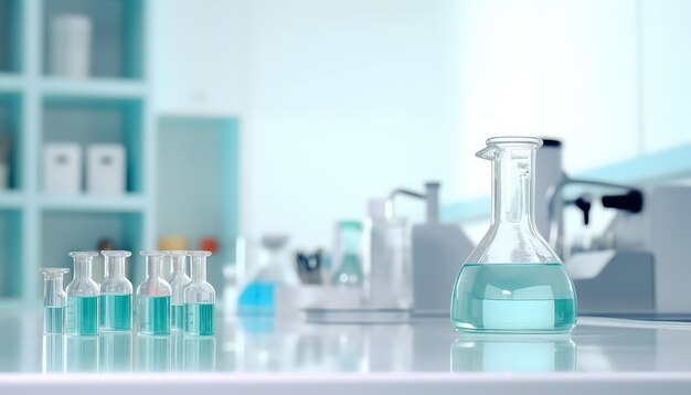 Laboratory flasks and liquids in them