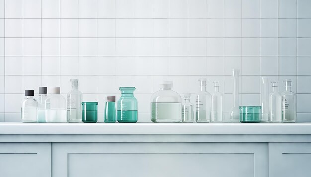 Laboratory flasks and liquids in them