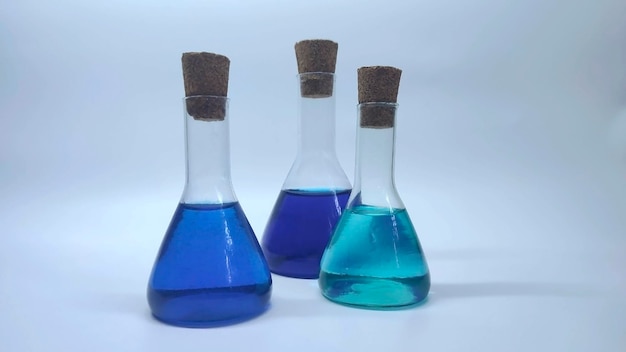 Laboratory flasks with blue liquid