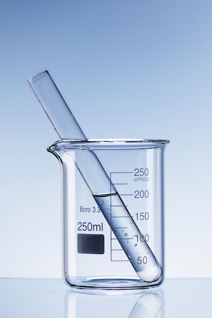 Laboratory research concept Scientific laboratory glassware with liquid