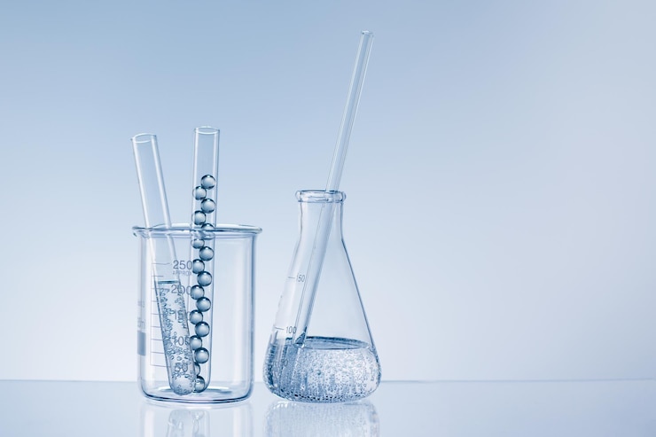 Photo laboratory research concept scientific laboratory glassware with liquid