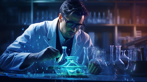 実験室の科学者として働いている