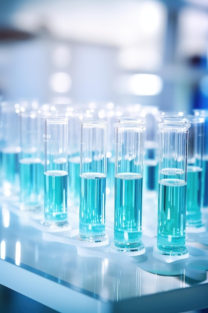 Laboratory test tubes are placed on table