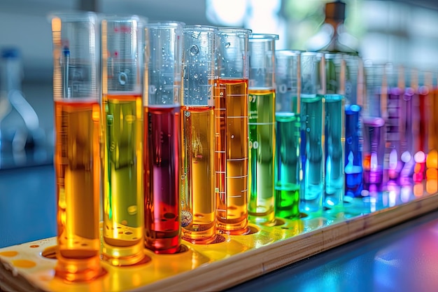 Laboratory with glass vials with reagents