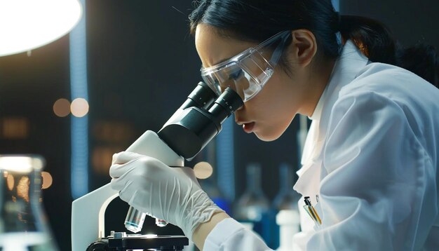 Photo a laboratory worker working with a microscope