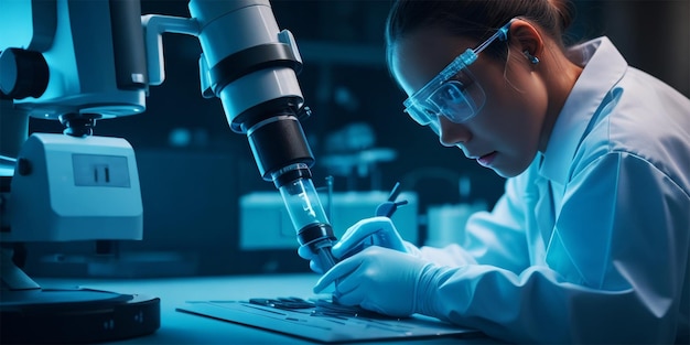 laboratory worker working with a modern microscope while conducting a coronavirus research