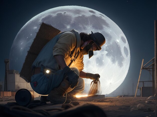 A laborer welding