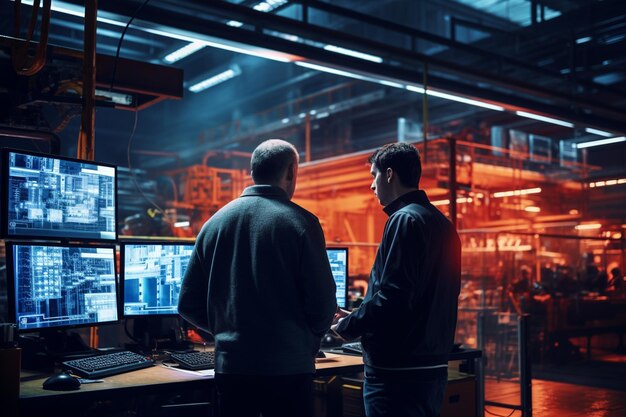 labors working with the digital screens in the factory