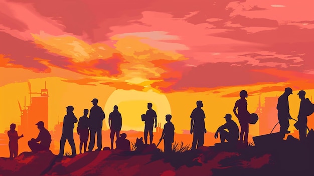 labour day background with silhouettes people